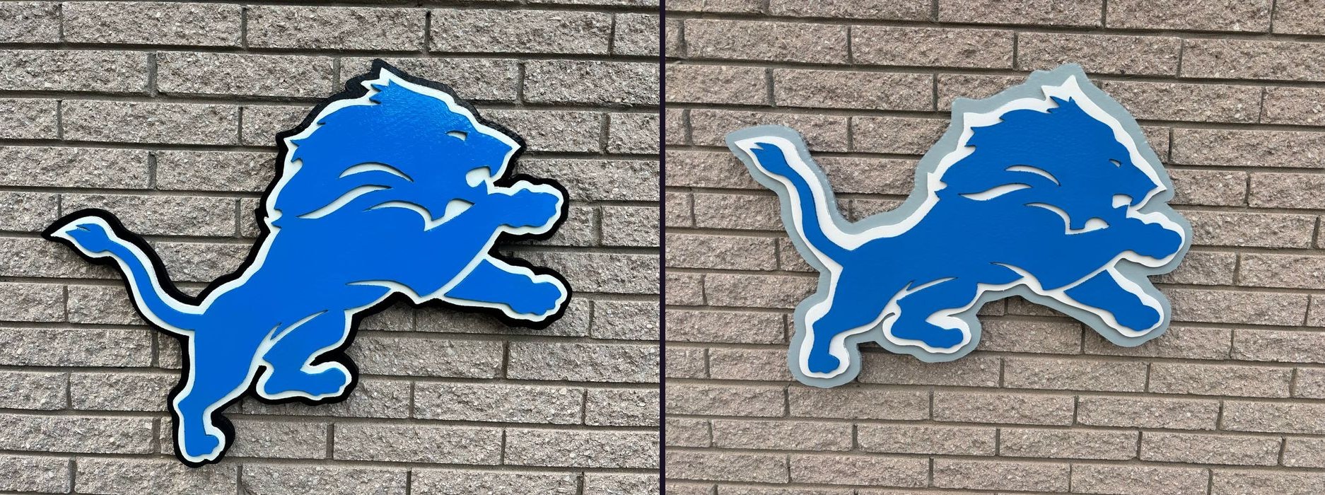 Custom Detroit Lions leaping logo cutout, two color variations