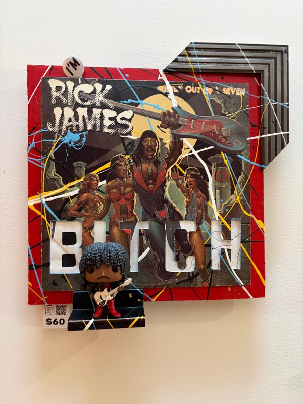 Rick James record art piece with a Funko Pop