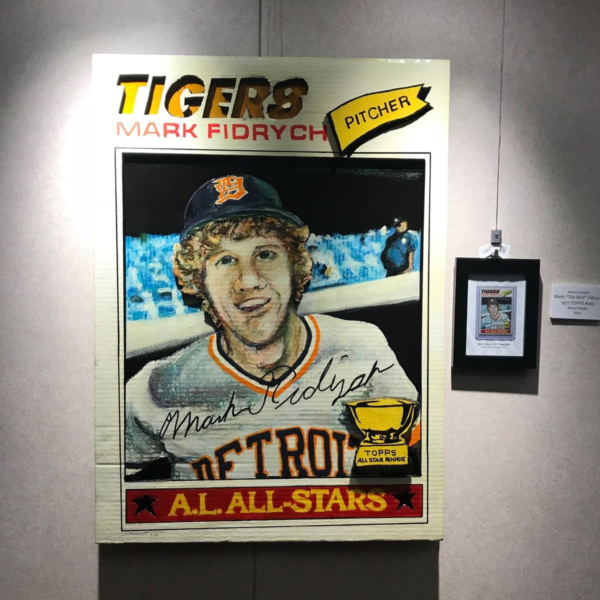 Mark “The Bird” Fidrych, 1977 Topps #265 by Jeremy Rheault on the wall at The Village Theater