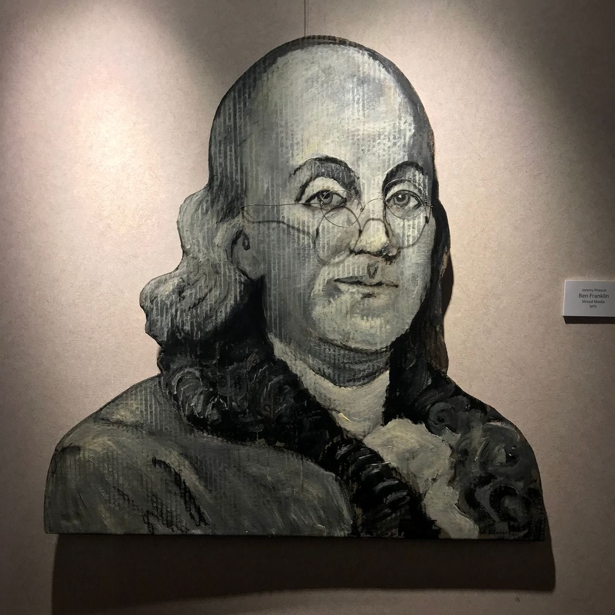 Ben Franklin by Jeremy Rheault on the wall at The Village Theater