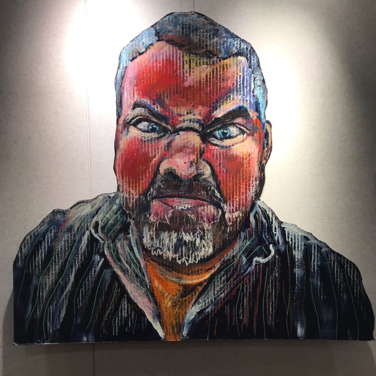 Self Portrait, 46 yrs (2017) by Jeremy Rheault on the wall at The Village Theater