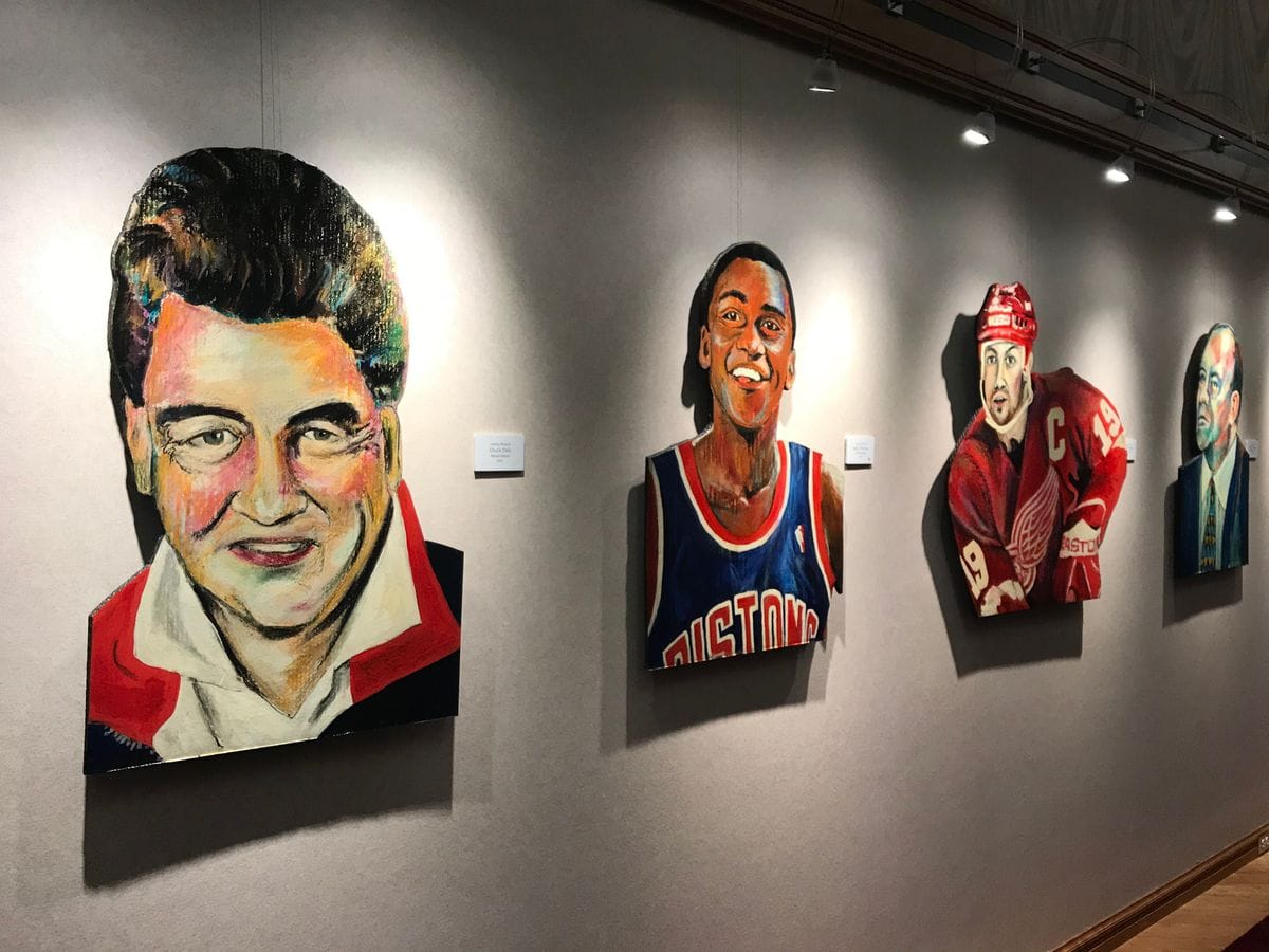 Wall section with Detroit sports portraits