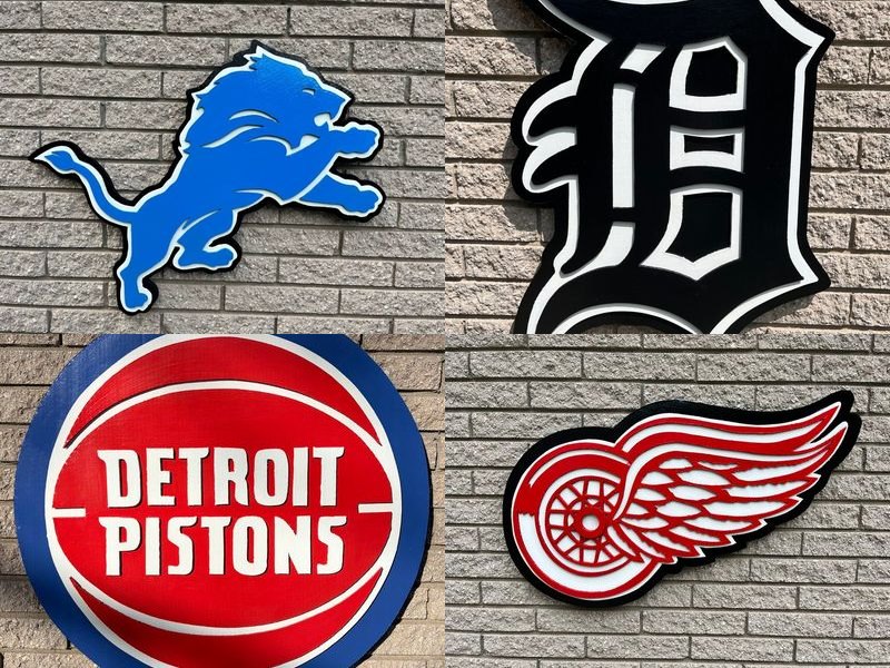 Custom Detroit Lions, Tigers, Pistons and Red Wings logo cutouts