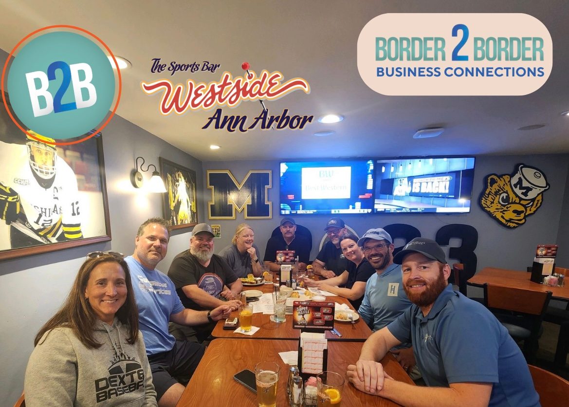 Border 2 Border Business Connections group at a table in the upper dining room of The Sports Bar Westside